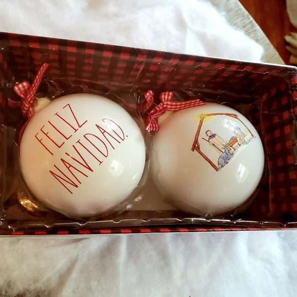 Rae Dunn Christmas Ornaments Set of 4 Glass Balls 100mm / 3.94"